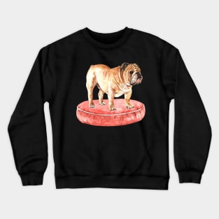 English Bulldog and His Pink Bed Crewneck Sweatshirt